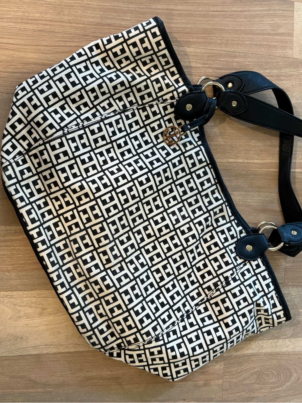 Tommy Hilfiger Black and White Geometric Shoulder Bag 12 X 12